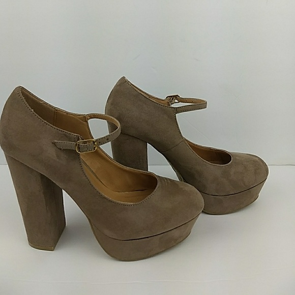 Forever 21 Tan Suede Platform Heels Size 8 - Picture 7 of 8
